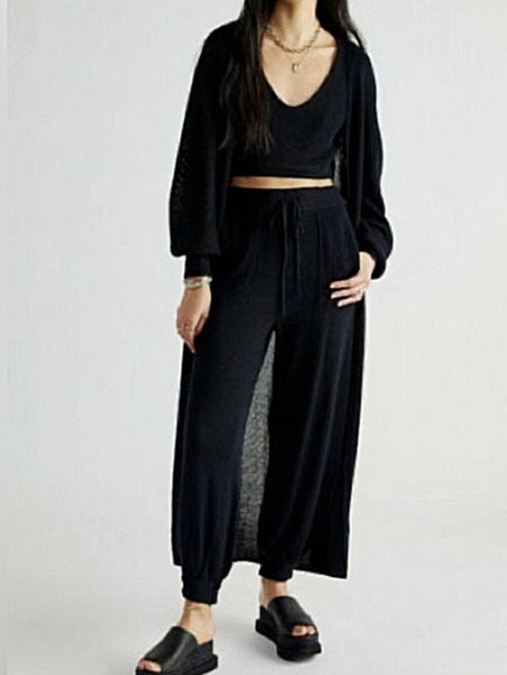 Free People Beach Living In This Sweater Longline Linen Blend Duster Cardigan XL